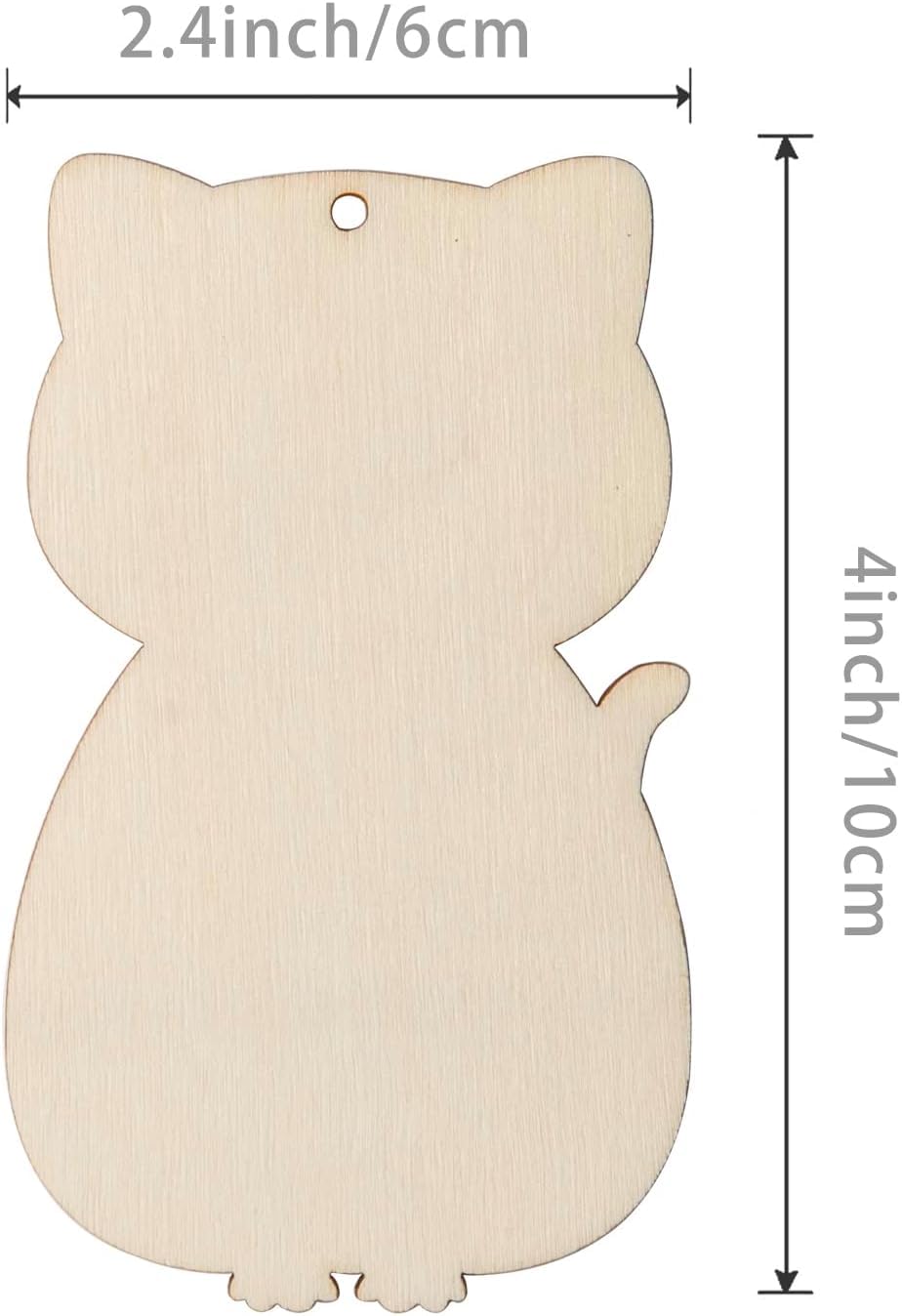 Wooden cutout of a cat shape with dimensions indicated