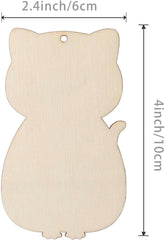 Wooden cutout of a cat shape with dimensions indicated