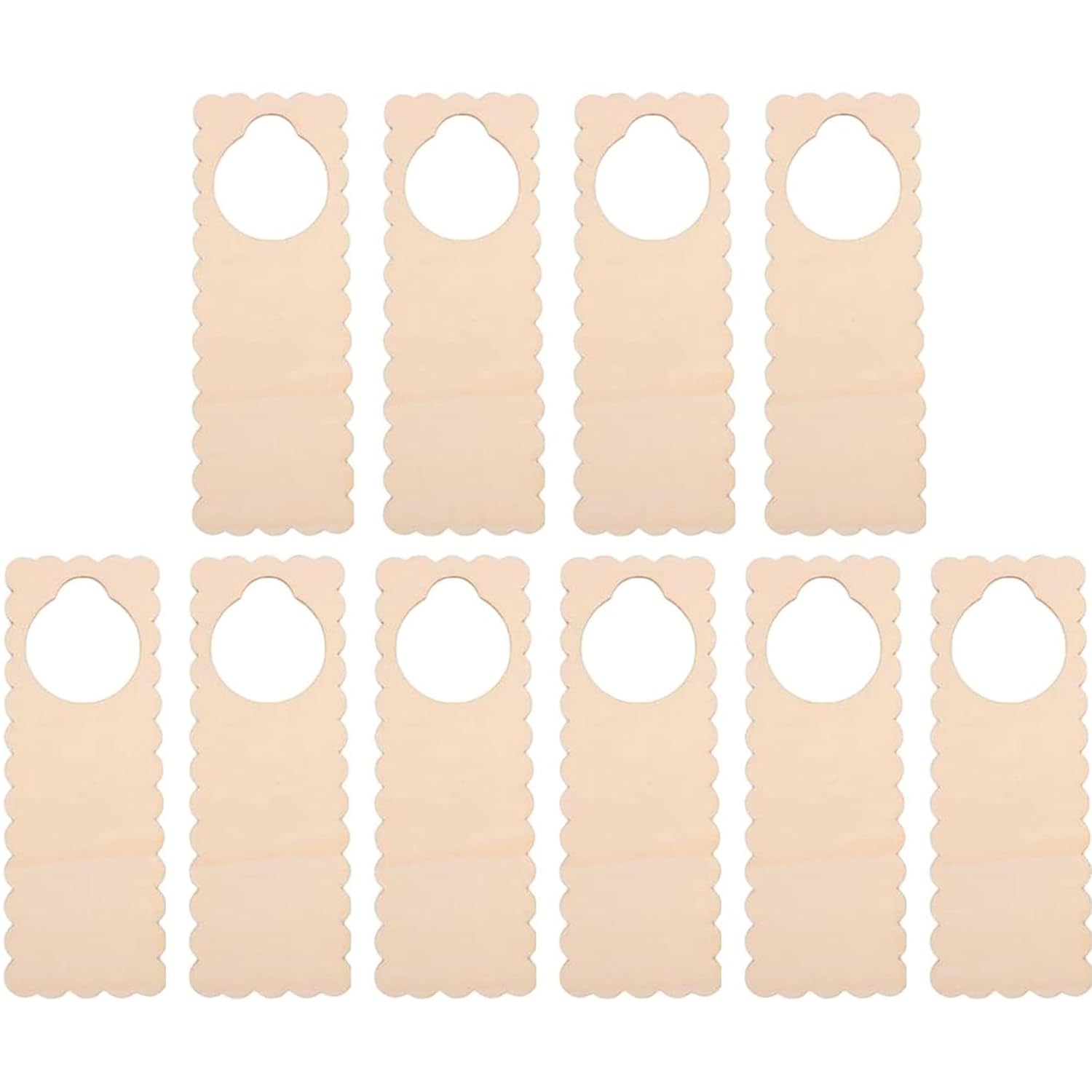 Set of beige door hangers with scalloped edges on a white background