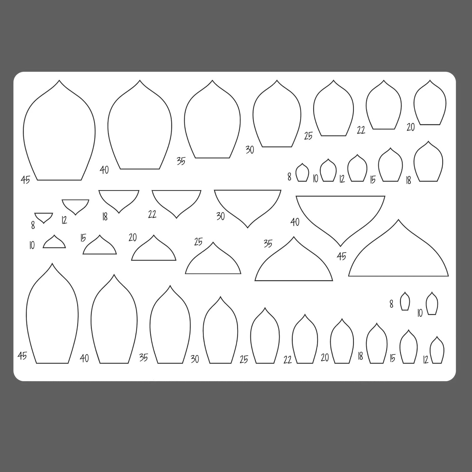 Set of templates for crafting with measurements on a gray background