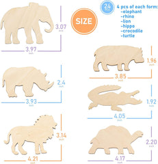 Wooden animal cutouts with measurements and a list of included animals.