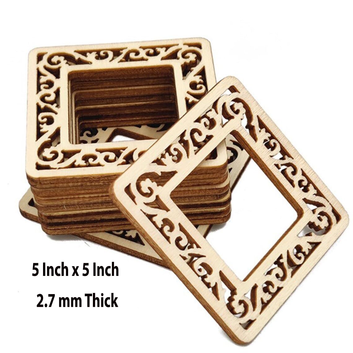 Wooden coasters with intricate designs on a white background