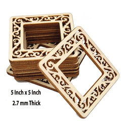 Wooden coasters with intricate designs on a white background