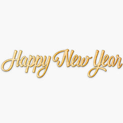 Gold 'Happy New Year' text on a white background