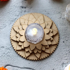 American Elm Pack of 2 Wooden T Light Candle Holders - T Light Holder for Home Decoration, Diwali Decoration Items for Home Decor, MDF Diwali Cutout, Multiple Designs (4.5 X 4.5 Inch)