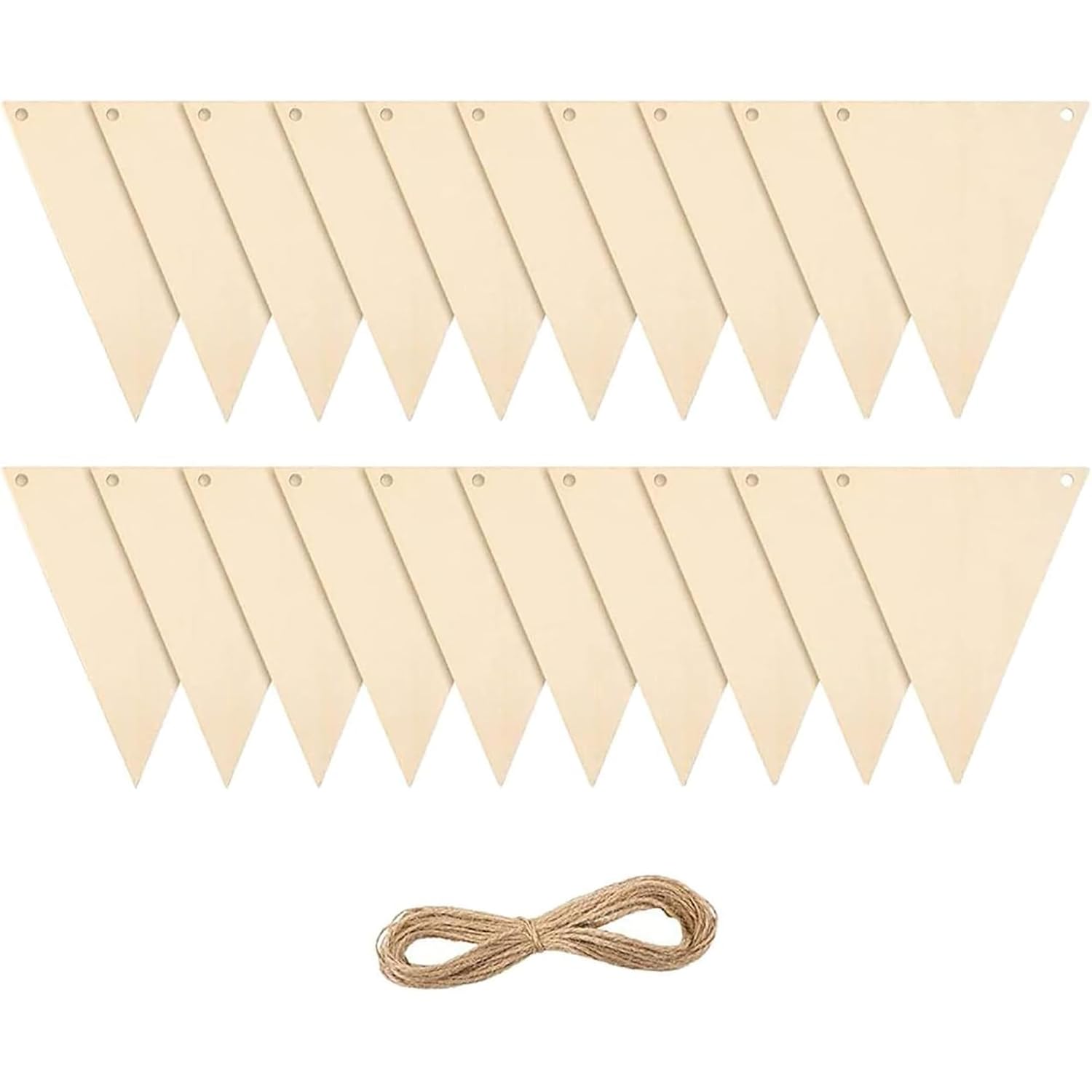 Beige triangle flags with a string on a white background