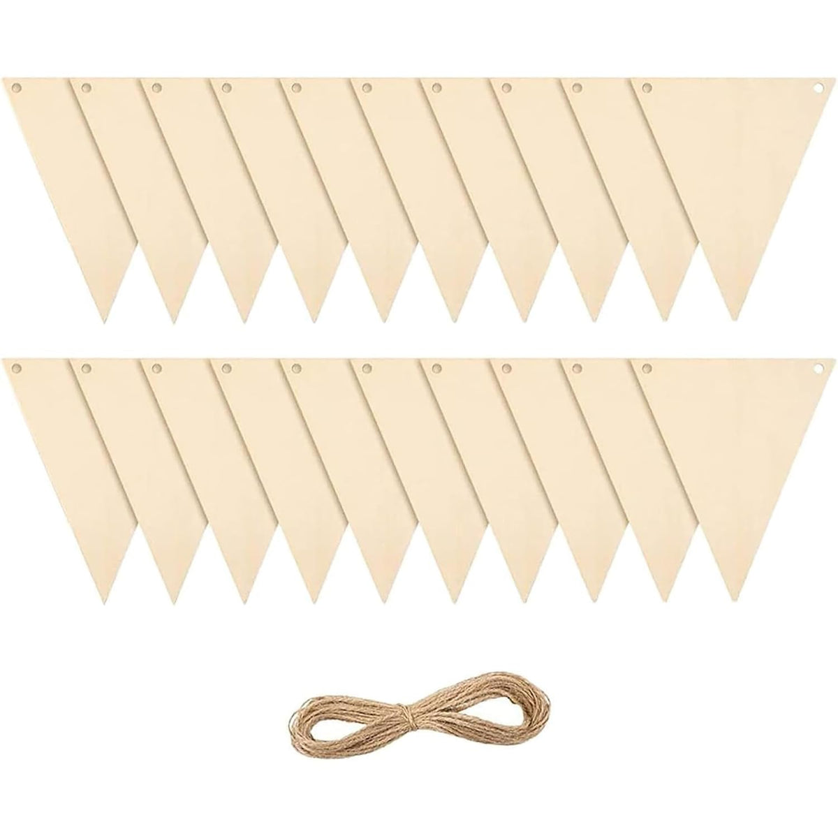 Beige triangle flags with a string on a white background