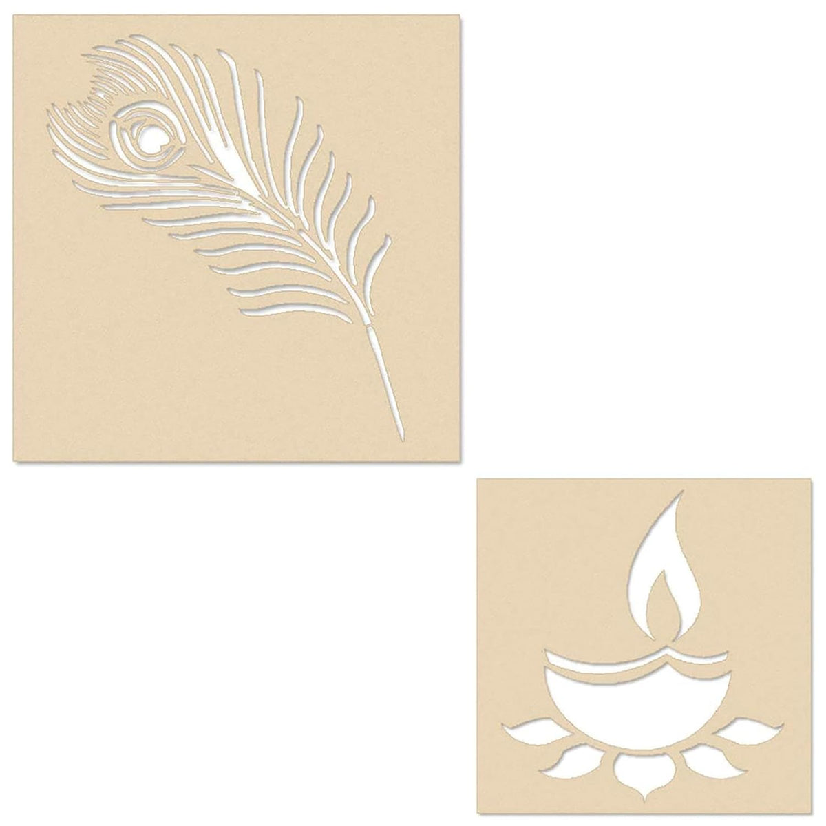 Cliths Wooden Rangoli Set for Diwali DIY Decor Peacock Feather & Diya Design Cutouts for Painting, Home Decoration, Festival Crafts