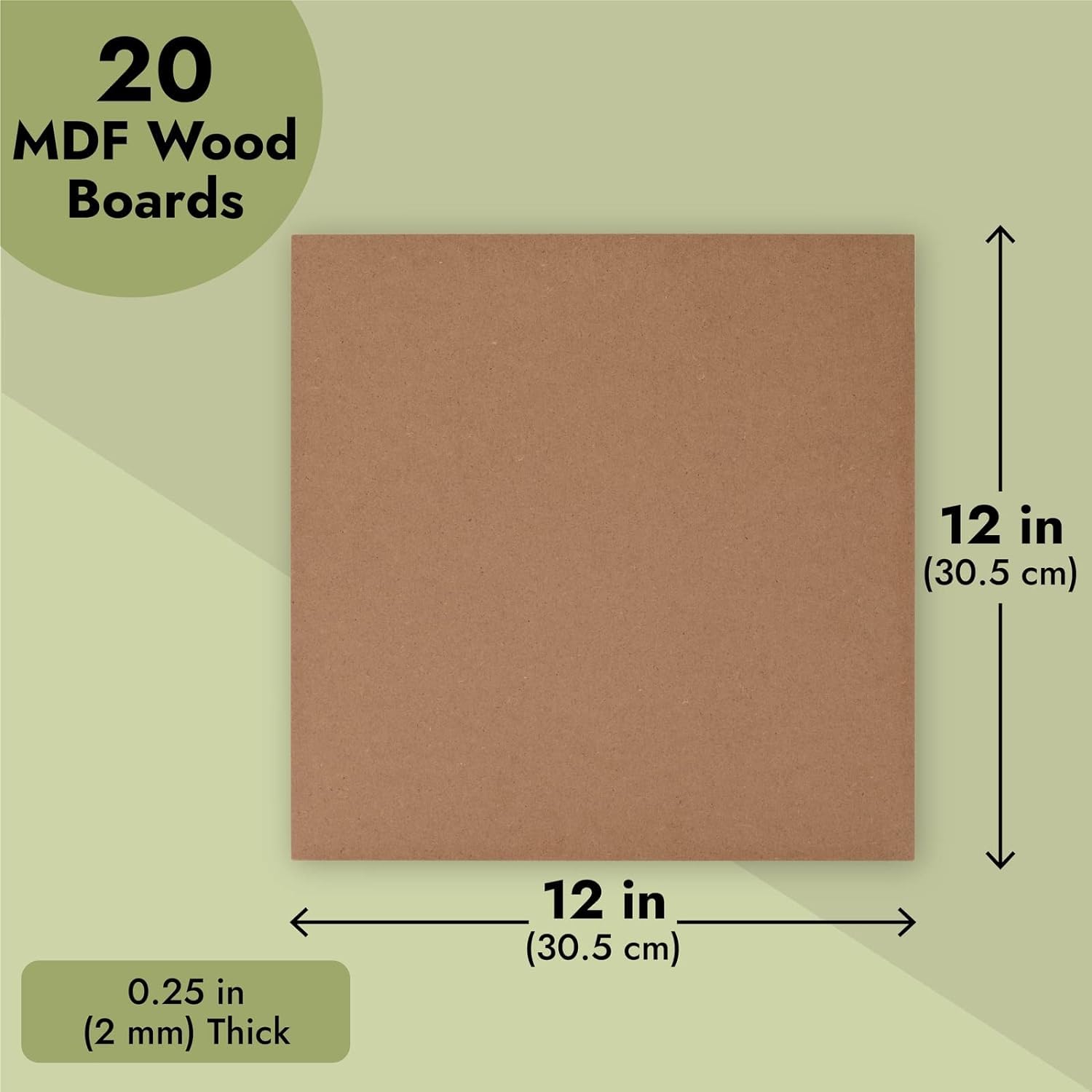 MDF wood board with dimensions and quantity on a green background