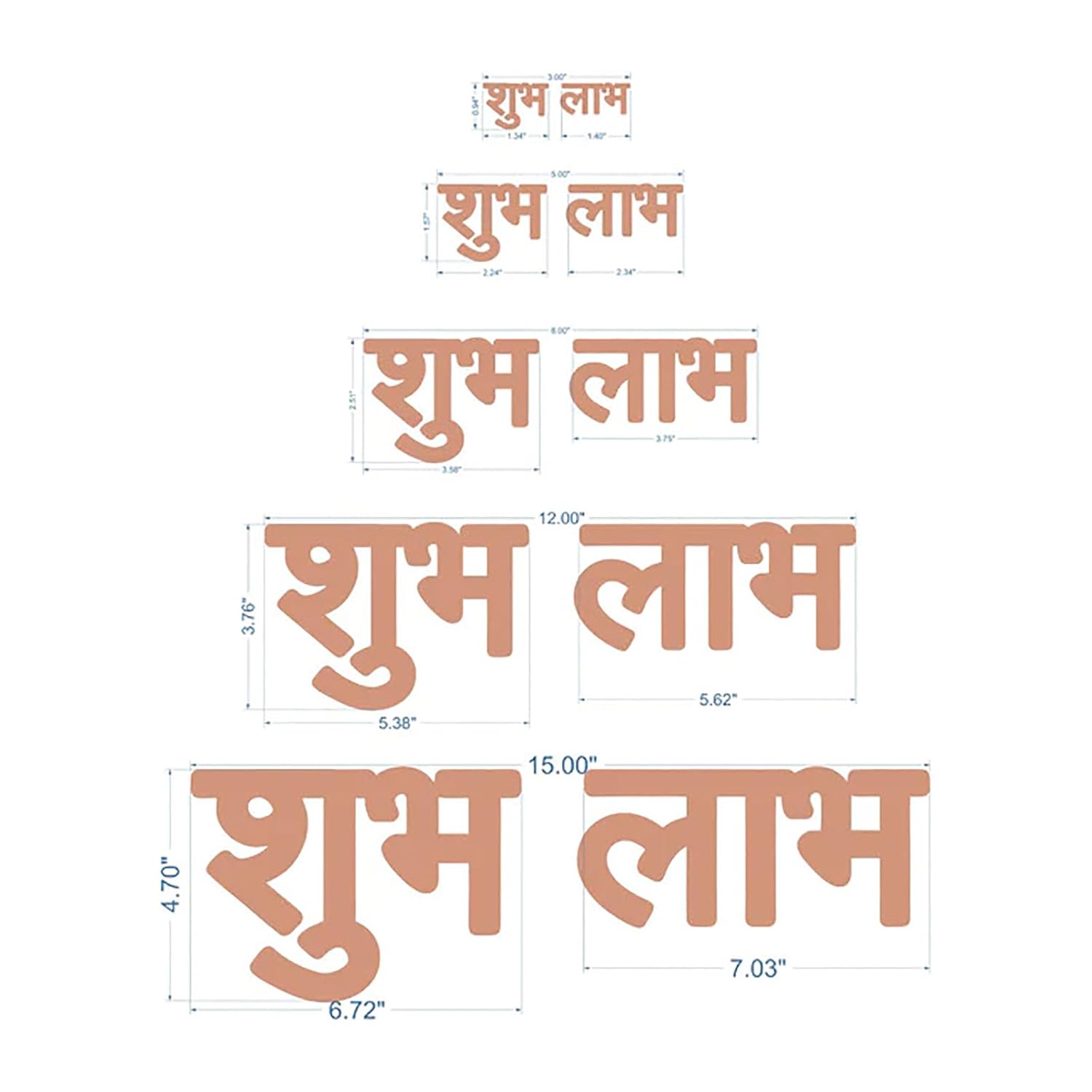 Measurement chart of 'Shubh Labh' text in a stylized font on a white background