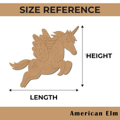 Unicorn-shaped object with measurements labeled on a beige background
