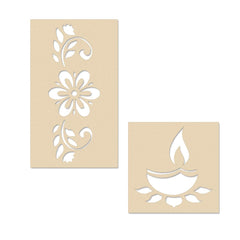 Cliths Wooden Rangoli Set for Diwali DIY Décor Flower & Diya Design Cutouts for Painting, Home Decoration, Festival Crafts