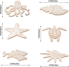 Set of wooden sea creature shapes with dimensions on a white background