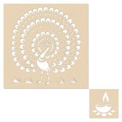 Cliths Peacock with Lamp Stencil Set Wooden Peacock Lamp Cutouts for Rangoli Wall Art & DIY Decor