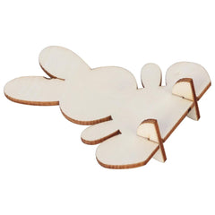Wooden cutout of a snowman with a carrot nose on a white background