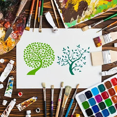 Cliths 7 Pcs Tree of Life Stencil Templates Reusable Plastic Art Templates with Separate Designs for Painting Walls, Wood, Canvas, Fabric, DIY Crafts, and Home Decoration