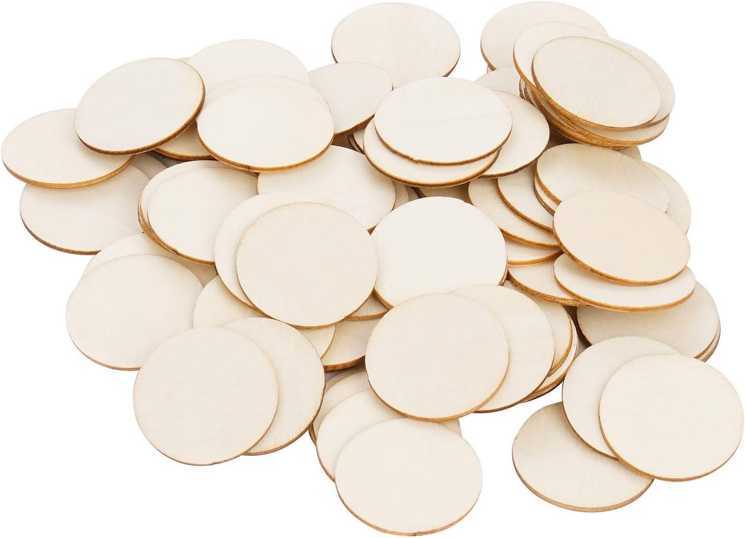 Stack of wooden circles on a white background