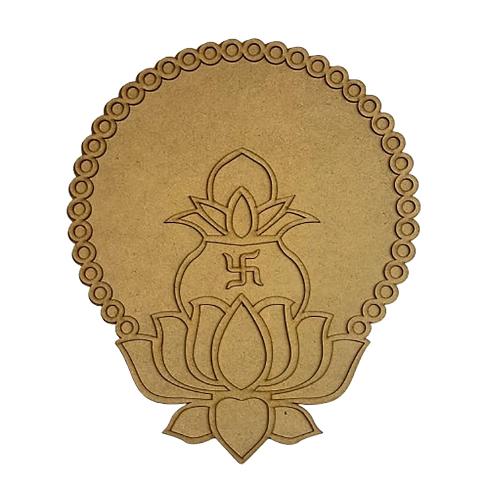 Decorative brown emblem with lotus design and swastika symbol on a white background