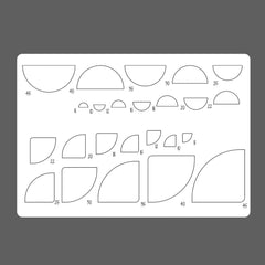 Set of geometric shapes with measurements on a gray background