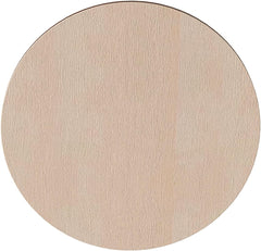Round wooden coaster with a beige finish on a white background