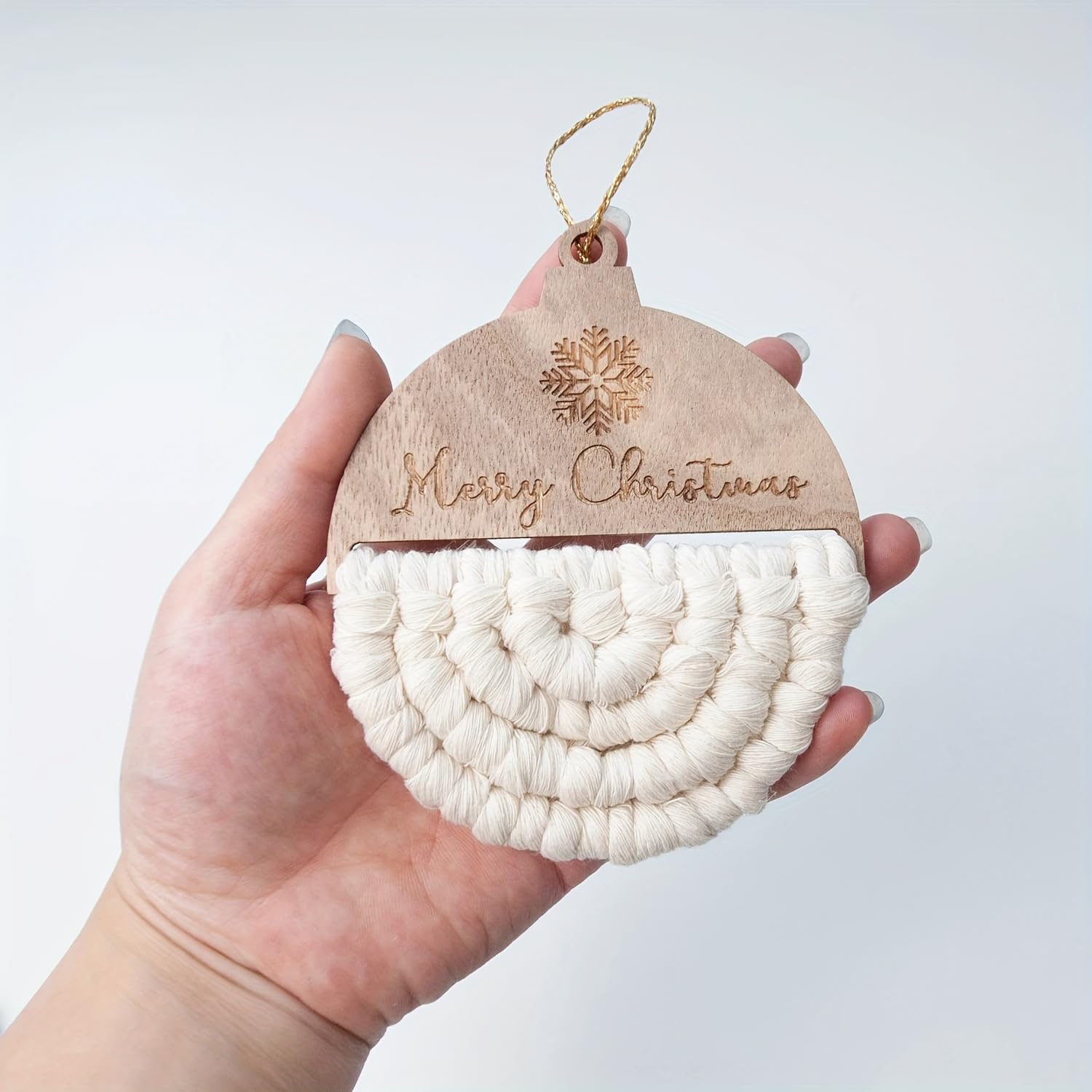macrame christmas wooden ornaments