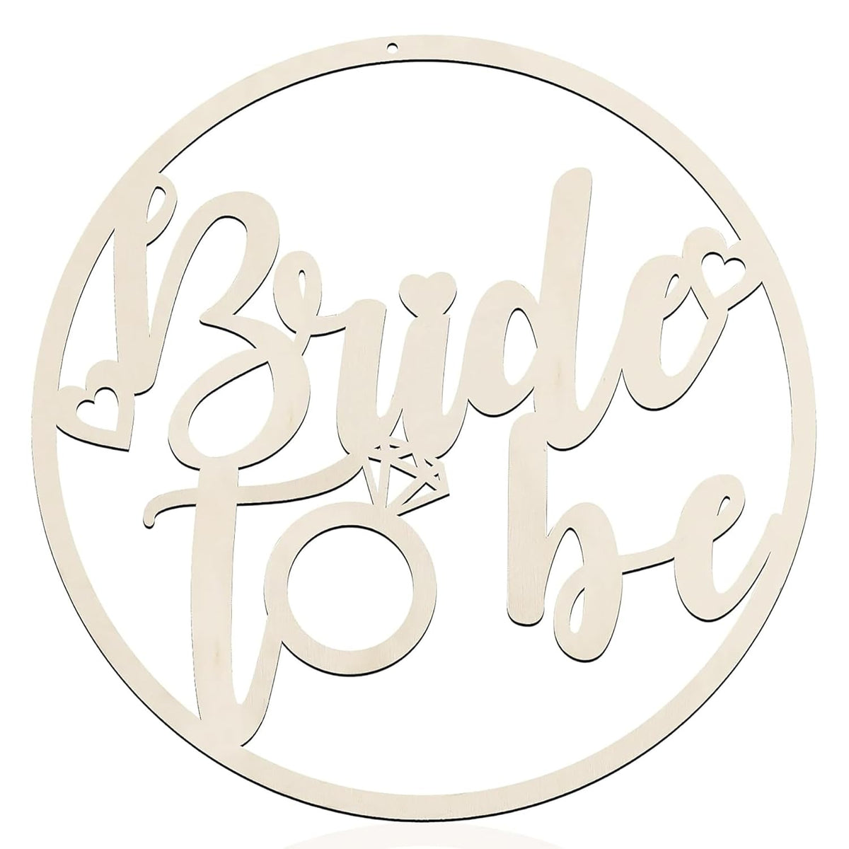 Decorative sign with 'Bride to be' text on a white background