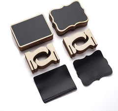 Set of small black and wooden chalkboards on a white background