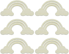 Set of six beige rainbow and cloud-shaped cookie cutters on a white background