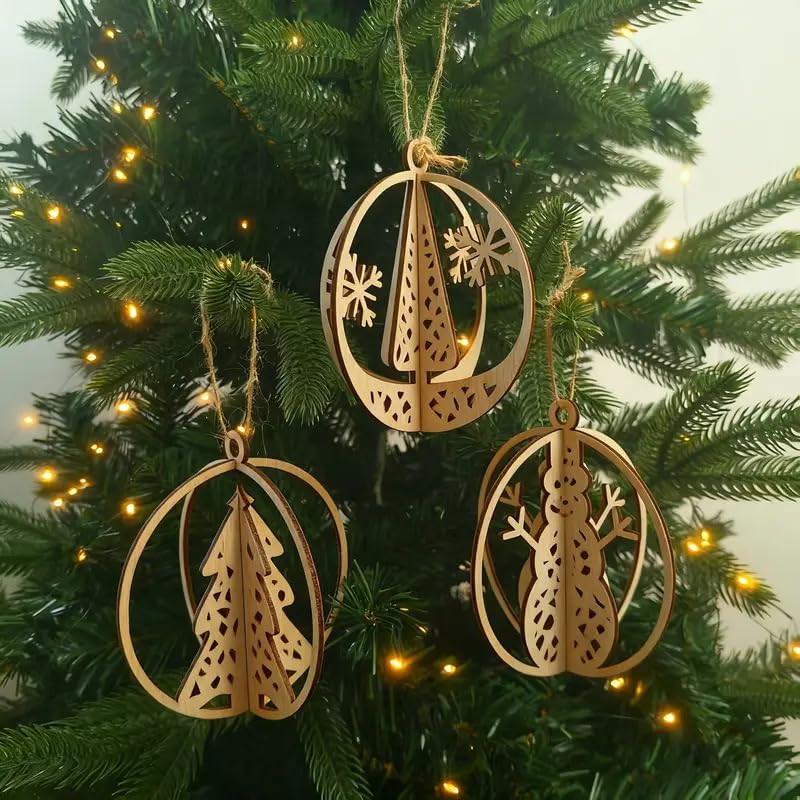 wooden 3d christmas ornaments set