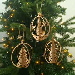 wooden 3d christmas ornaments set
