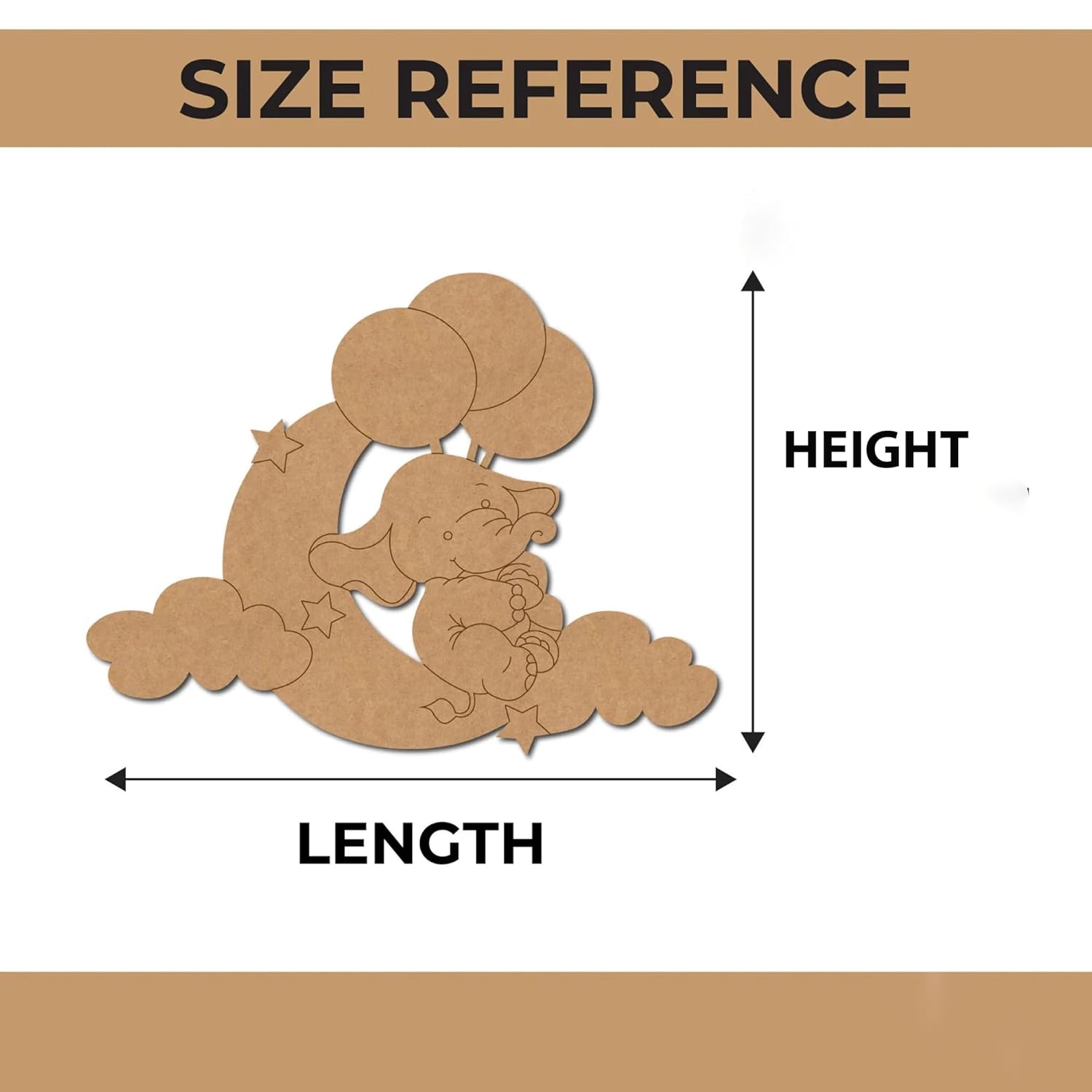 Wooden letter 'K' with a bear design, size reference chart on a white background