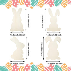 Dimensions of white bunny shapes with colorful Easter-themed border