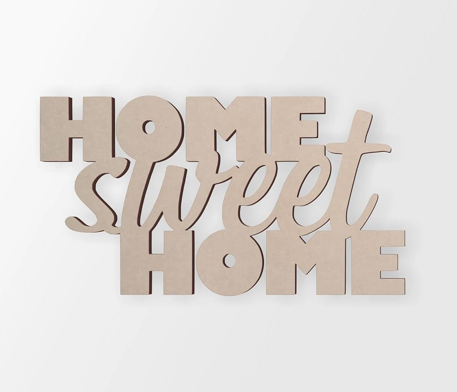 Wooden decorative sign with 'Home Sweet Home' text on a white background