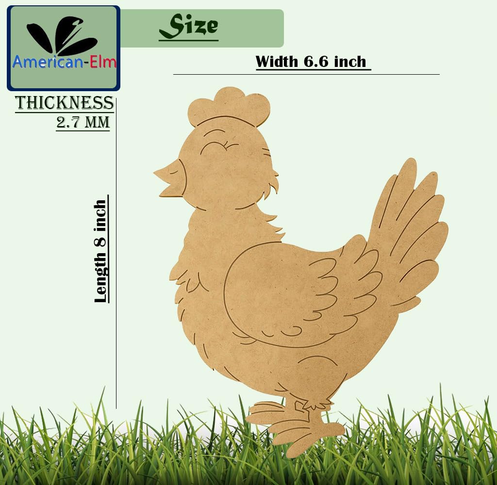 Wooden chicken shape with measurements on a grassy background