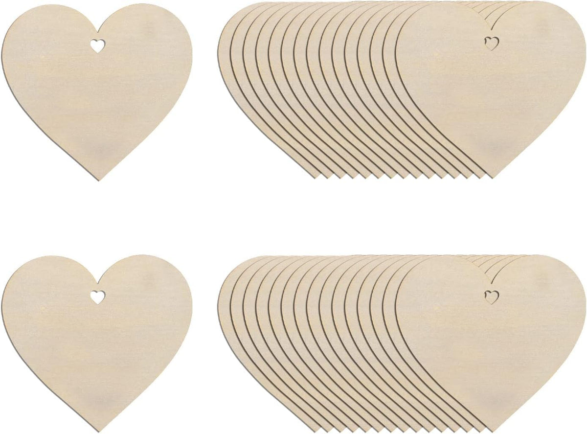 Set of heart-shaped wooden tags on a white background