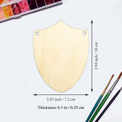 Wooden shield with measurements and watercolor set on a white background