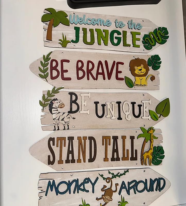 Decorative sign with motivational phrases and animal illustrations on a white background