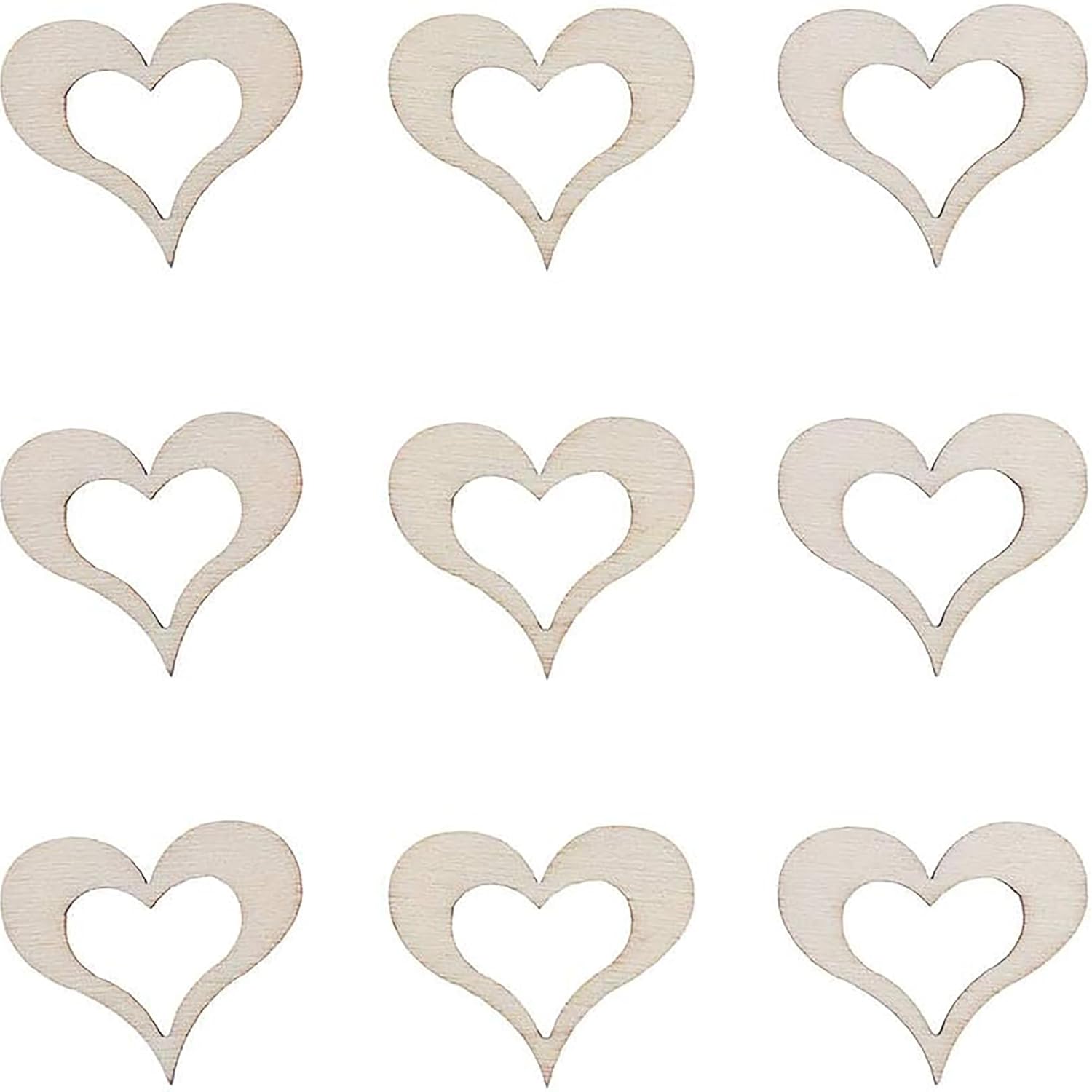 Set of wooden heart shapes on a white background