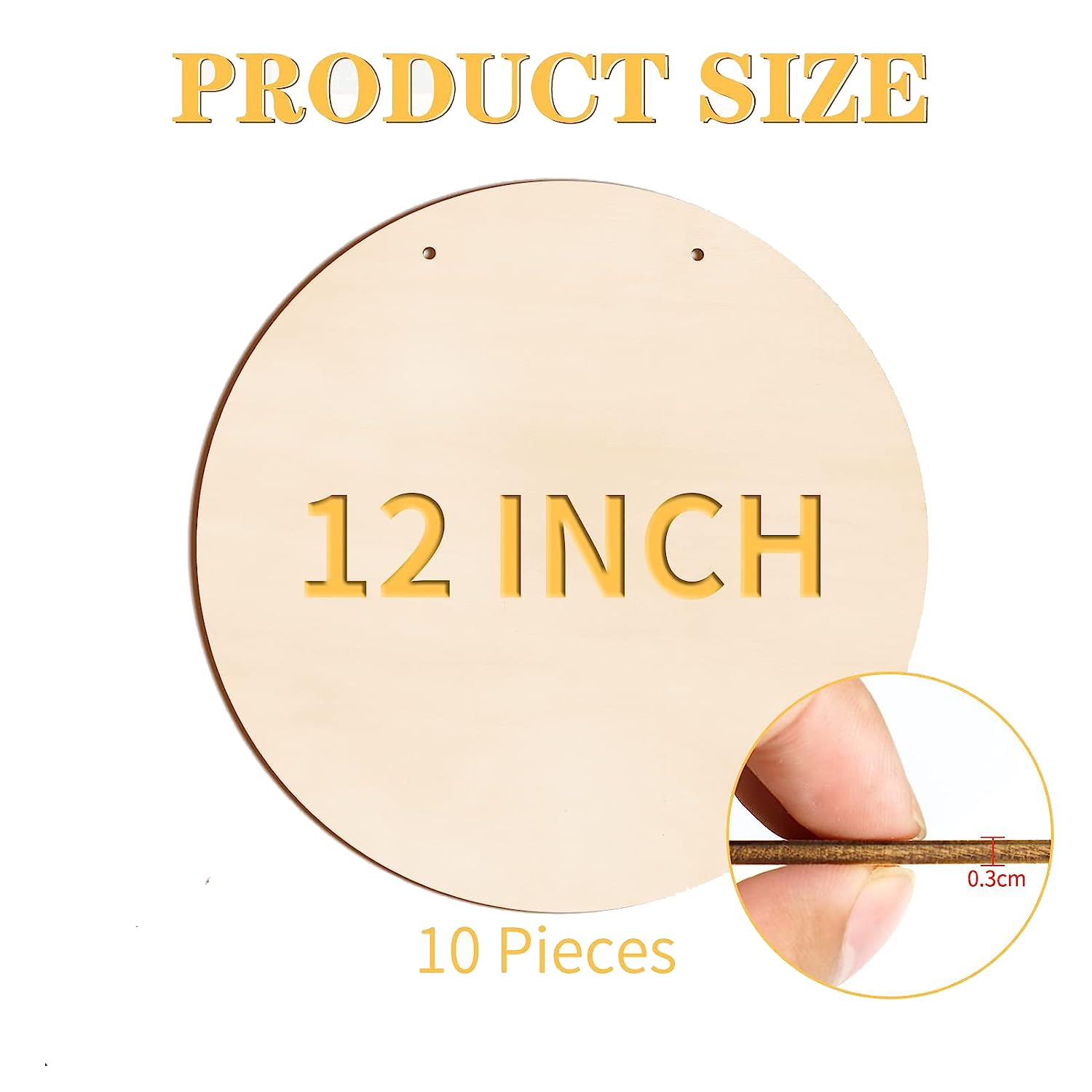 12-inch round wooden product with measurement details on a white background