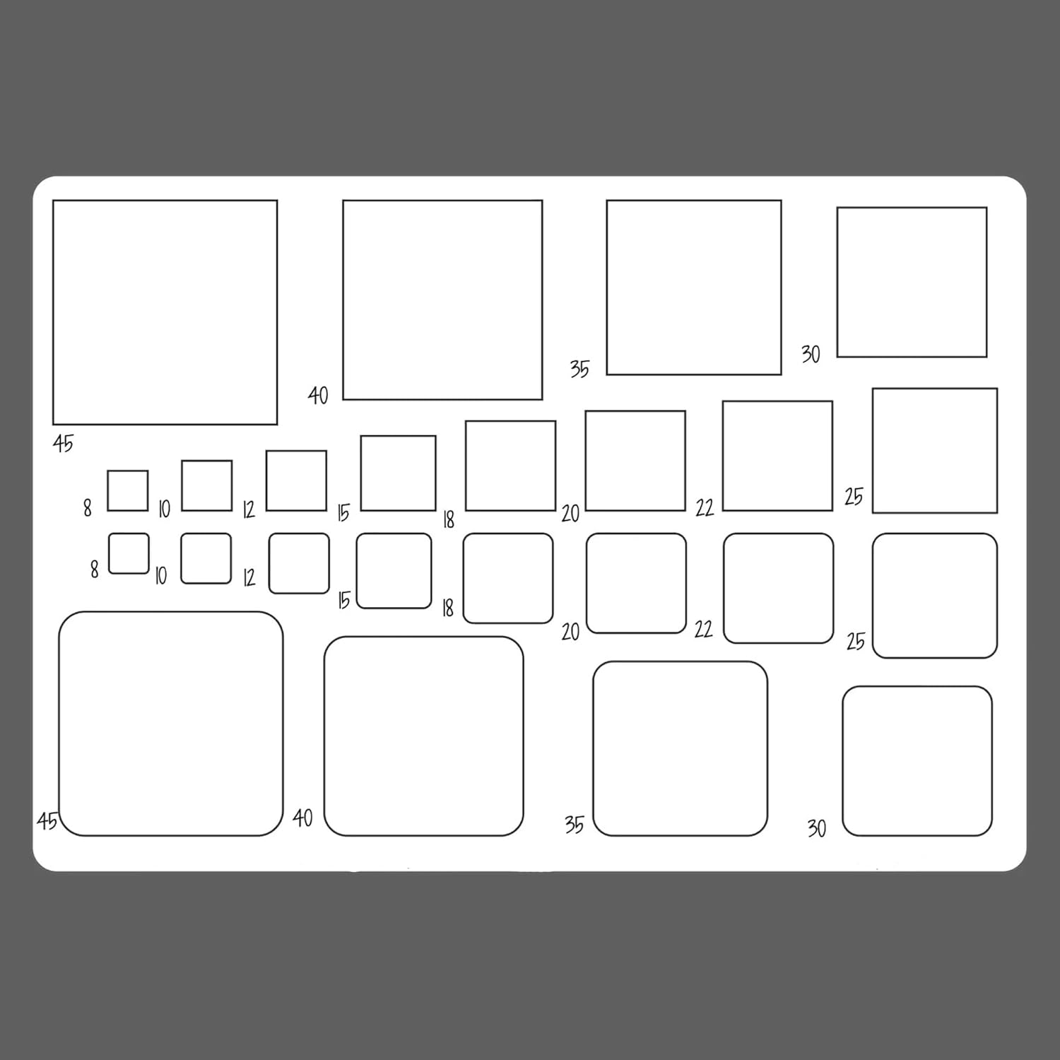 Template with various rectangular and square outlines on a gray background