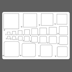 Template with various rectangular and square outlines on a gray background