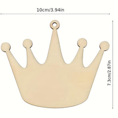 Wooden crown-shaped ornament with measurements on a white background