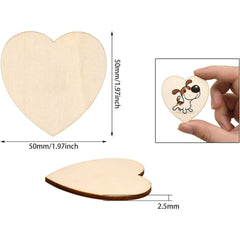 Wooden heart-shaped cutout with measurements and a hand holding one of the hearts.