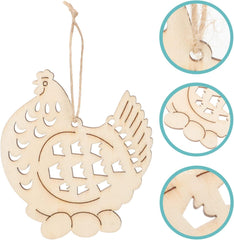 Wooden rooster ornament with cut-out details on a white background