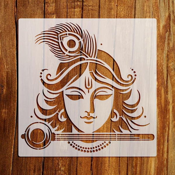 American Elm Krishna Face Stencil for Wall Painting, Lord Krishna Mandala, Reusable Stencil for Wood DIY Home Decor Craft Art