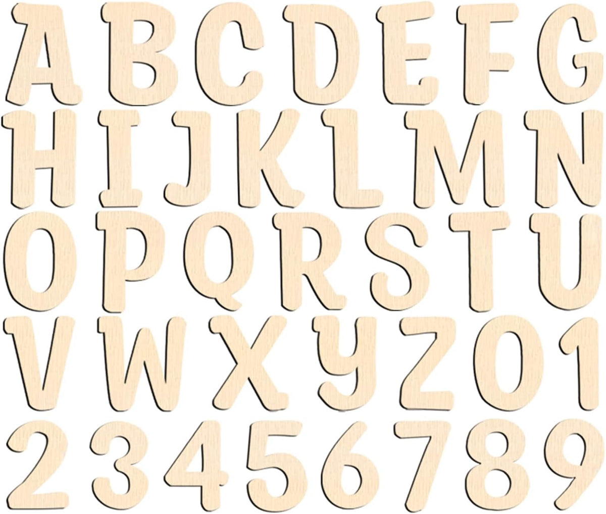 Set of wooden letters and numbers on a white background