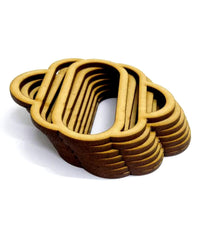 Set of wooden coasters with a wavy design on a white background