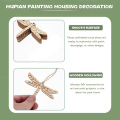 Wooden dragonfly decoration with text on a green background