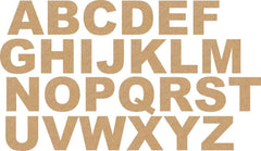 Brown cardboard letters of the alphabet on a white background