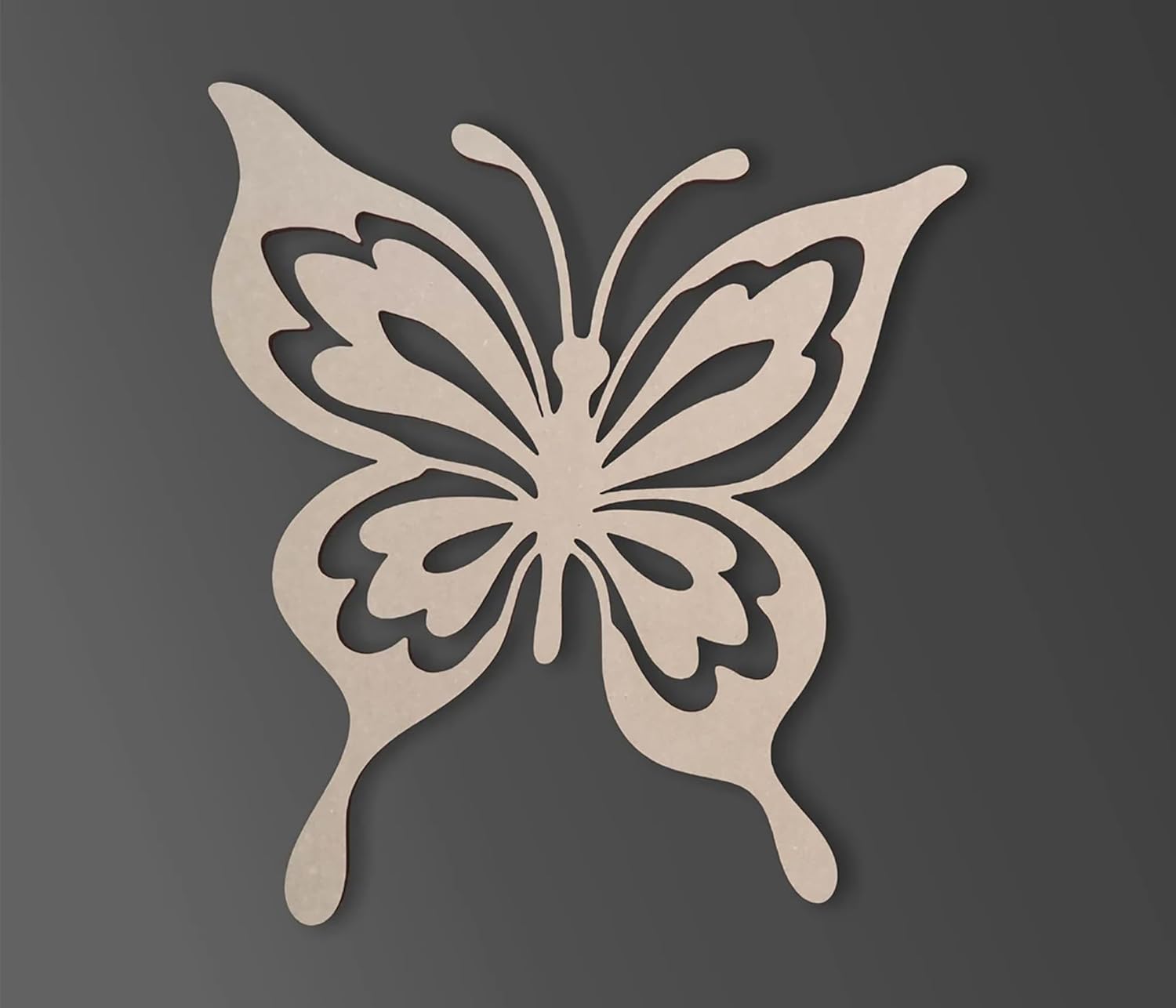 Butterfly-shaped cutout on a dark gray background
